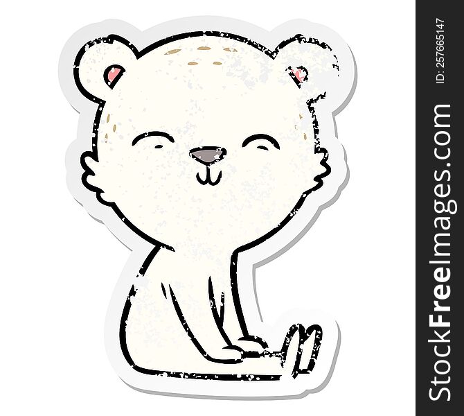 Distressed Sticker Of A Happy Cartoon Polar Bear Sitting