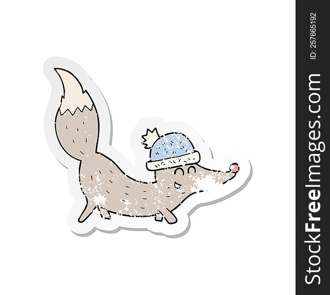 Retro Distressed Sticker Of A Cartoon Little Wolf