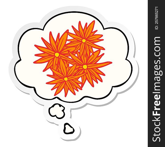 Cartoon Bright Flowers And Thought Bubble As A Printed Sticker