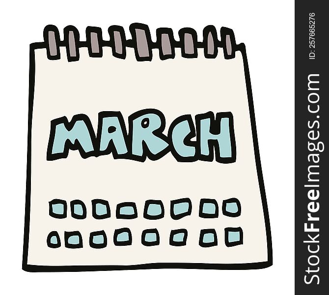 cartoon doodle calendar showing month of march