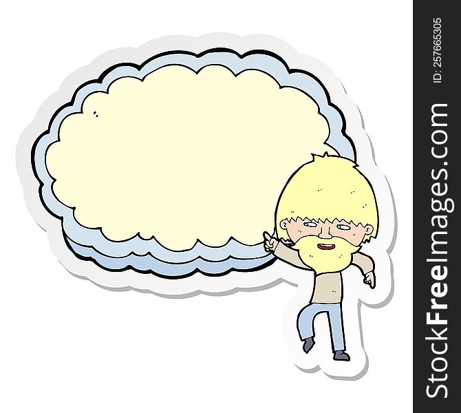 sticker of a cartoon man pointing at text cloud space