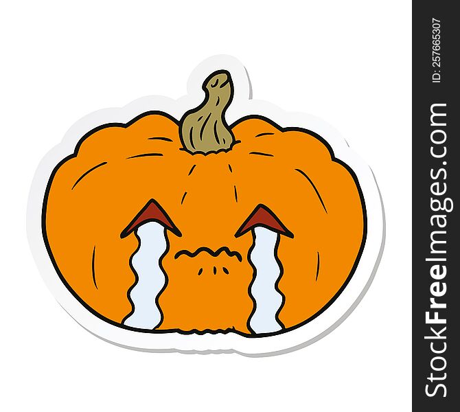 sticker of a cartoon crying halloween pumpkin