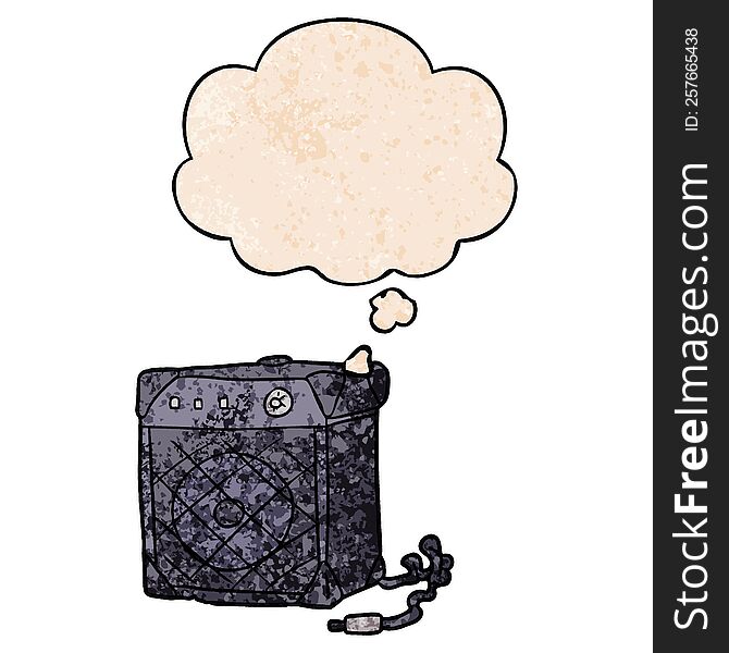 Cartoon Guitar Amp And Thought Bubble In Grunge Texture Pattern Style