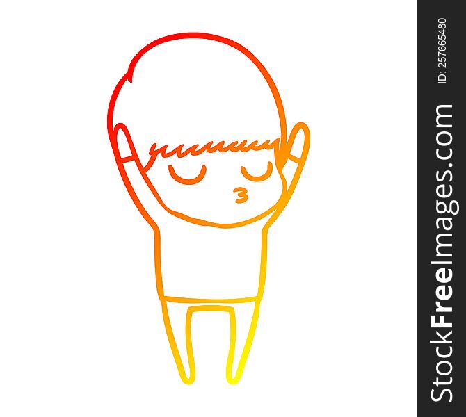 Warm Gradient Line Drawing Cartoon Calm Boy