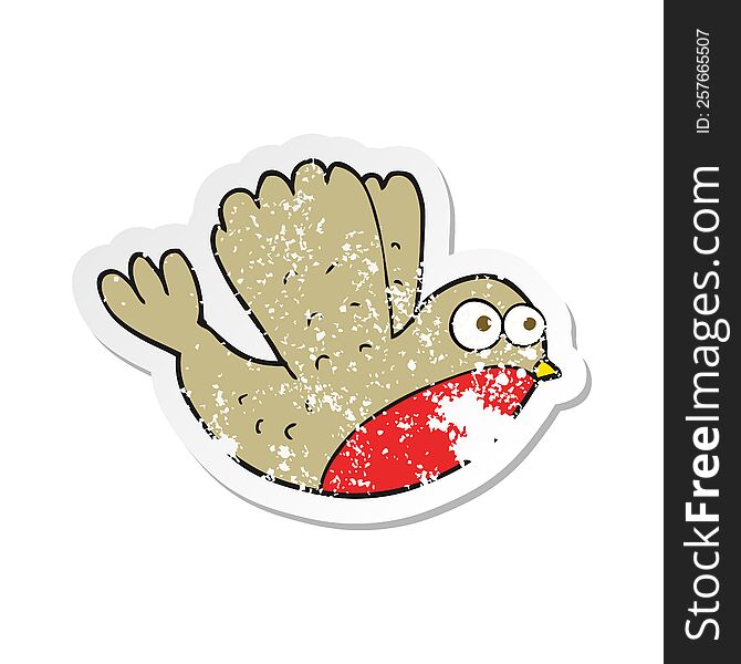 Retro Distressed Sticker Of A Cartoon Flying Christmas Robin