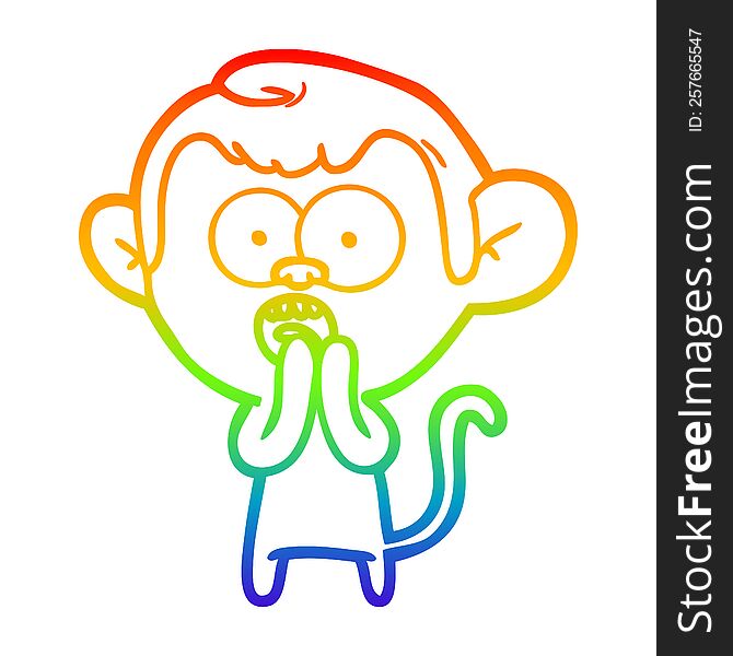 rainbow gradient line drawing of a cartoon shocked monkey