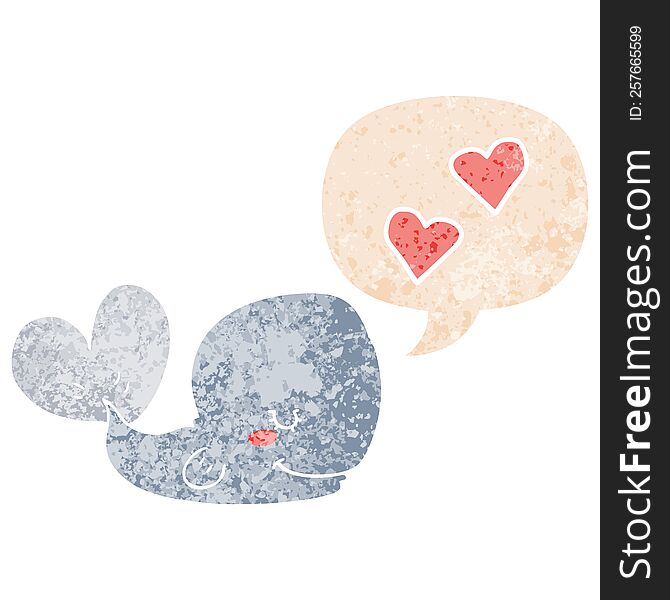 cartoon whale in love with speech bubble in grunge distressed retro textured style. cartoon whale in love with speech bubble in grunge distressed retro textured style