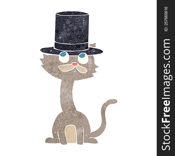 freehand retro cartoon cat in top hat