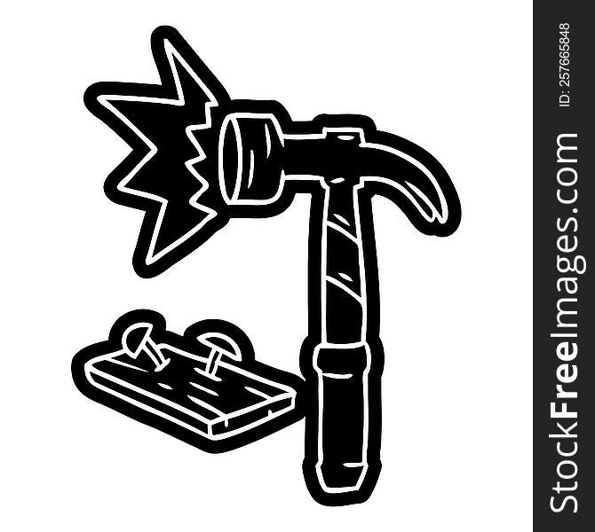 Cartoon Icon Drawing Of A Hammer And Nails