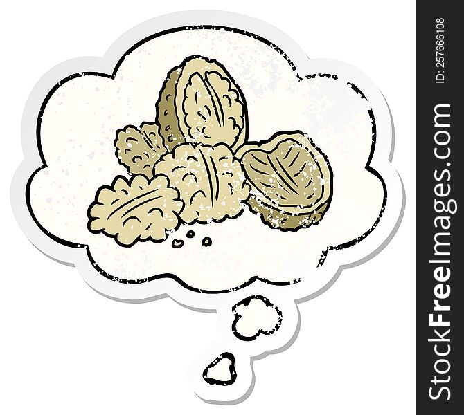 Cartoon Walnuts And Thought Bubble As A Distressed Worn Sticker