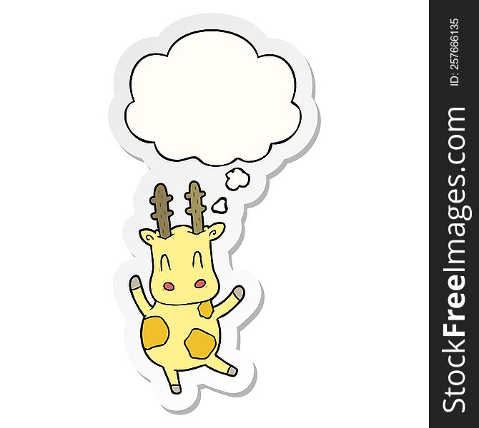 Cute Cartoon Giraffe And Thought Bubble As A Printed Sticker
