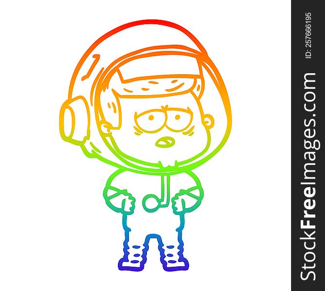 Rainbow Gradient Line Drawing Cartoon Tired Astronaut