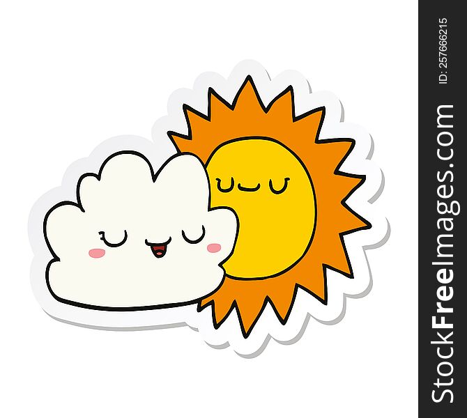sticker of a cartoon sun and cloud