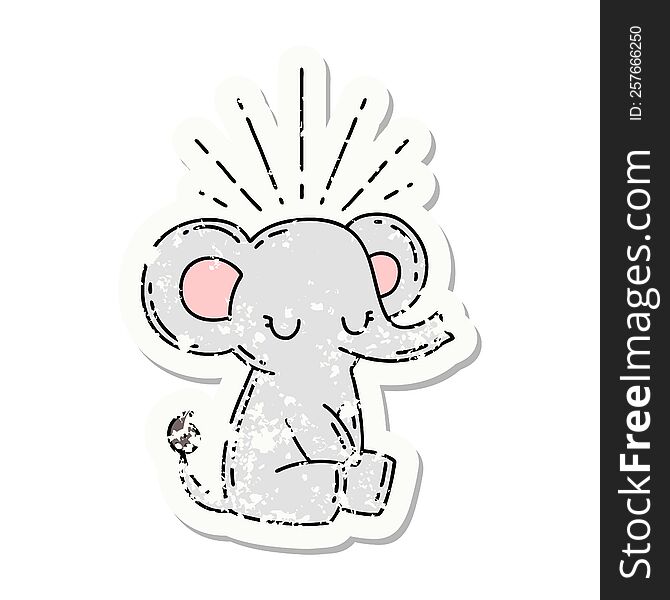 Grunge Sticker Of Tattoo Style Cute Elephant