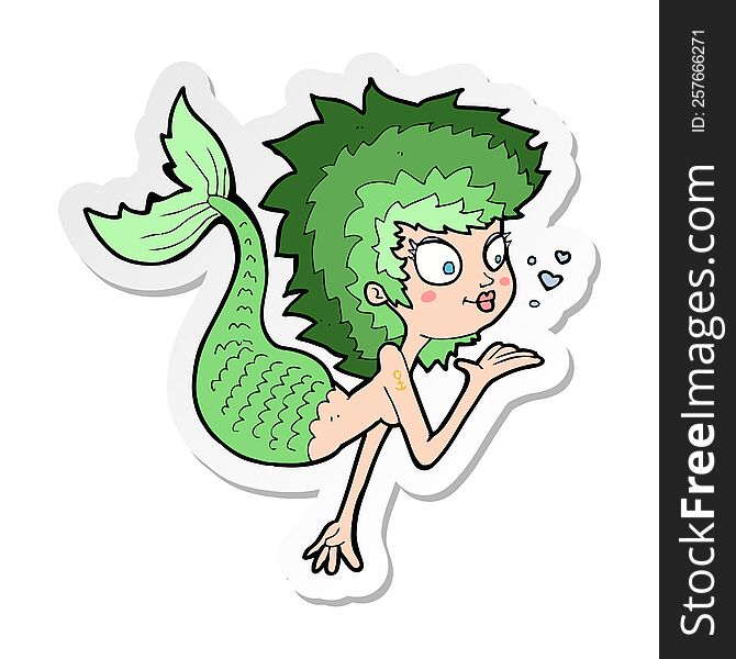 Sticker Of A Cartoon Mermaid Blowing A Kiss