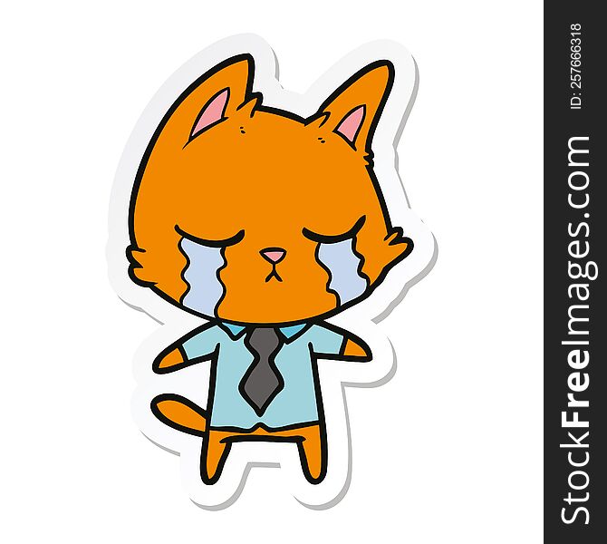 sticker of a crying cartoon office worker cat