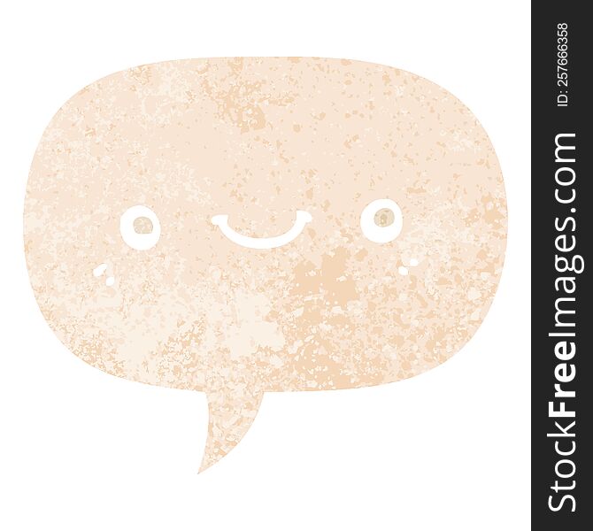 Cartoon Cute Happy Face And Speech Bubble In Retro Textured Style