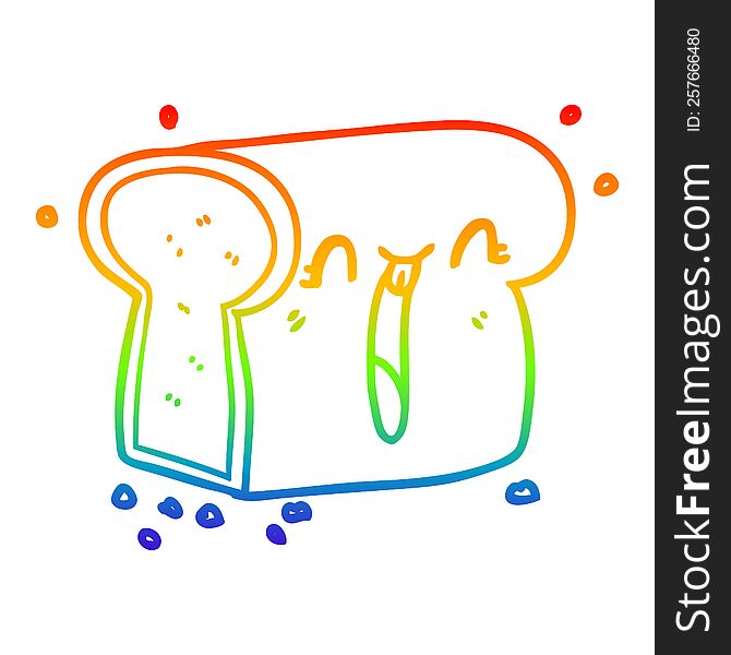 rainbow gradient line drawing of a cartoon laughing loaf of bread