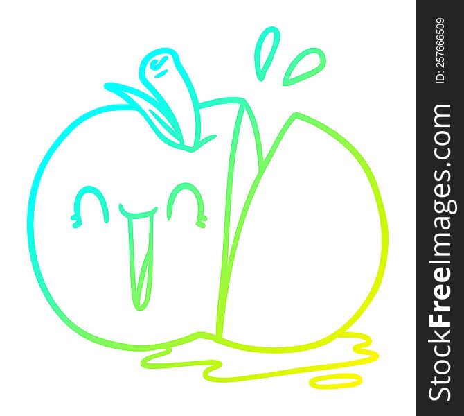 cold gradient line drawing of a happy cartoon sliced apple