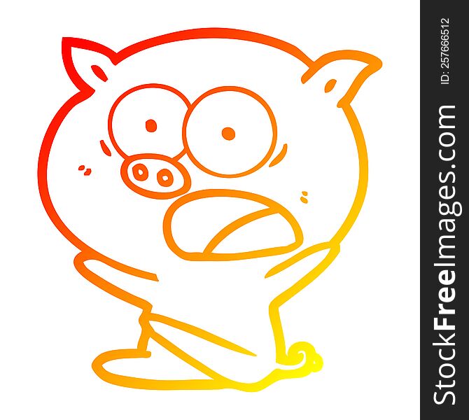 warm gradient line drawing of a shocked cartoon pig sitting down