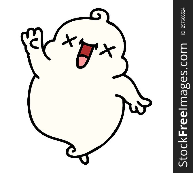 cartoon of a cute halloween ghost waving
