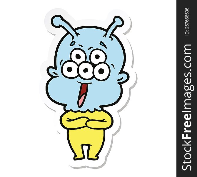 Sticker Of A Happy Cartoon Alien