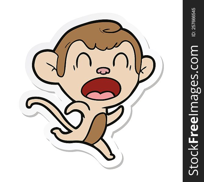 Sticker Of A Shouting Cartoon Monkey Running