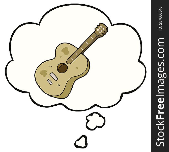 cartoon guitar with thought bubble. cartoon guitar with thought bubble