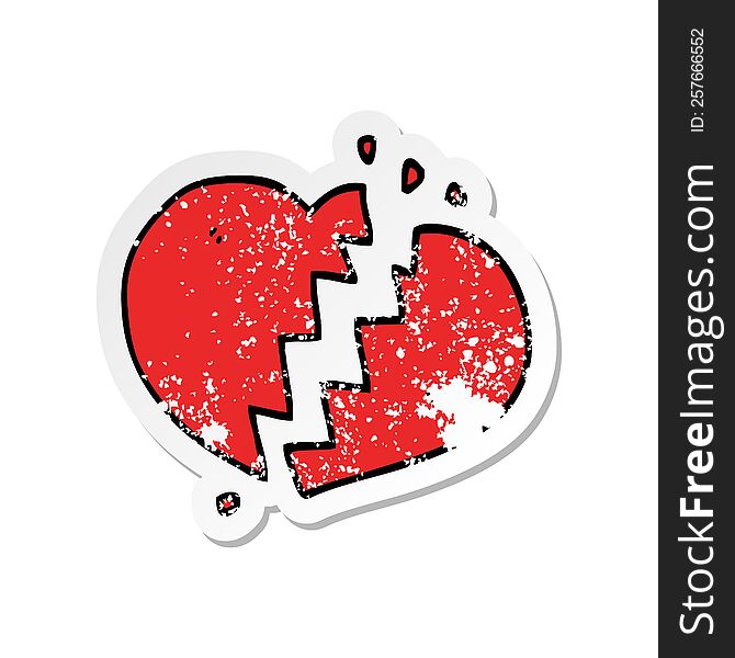 distressed sticker of a cartoon broken heart