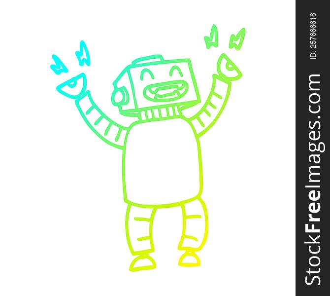 cold gradient line drawing of a cartoon happy robot