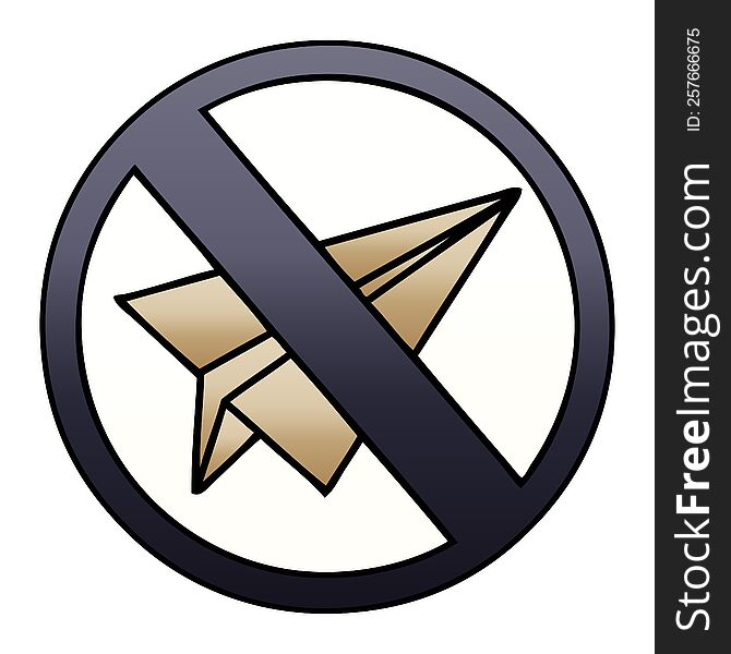 gradient shaded cartoon of a no paper aeroplane sign