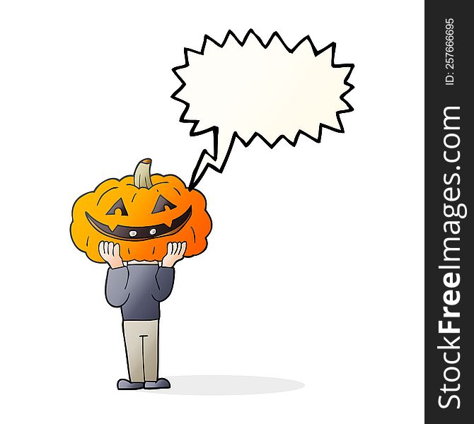 freehand drawn speech bubble cartoon pumpkin head halloween costume