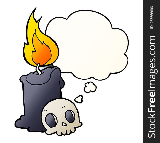 Cartoon Skull And Candle And Thought Bubble In Smooth Gradient Style