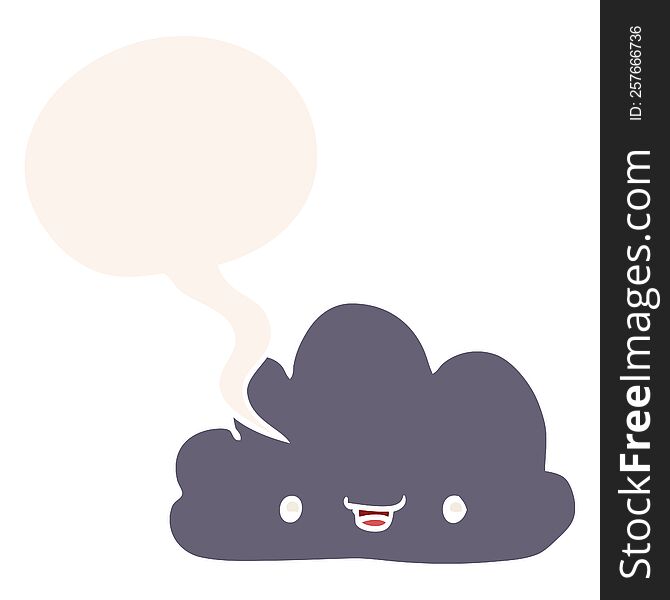 Cartoon Tiny Happy Cloud And Speech Bubble In Retro Style