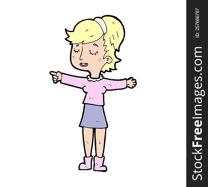 cartoon happy woman pointing