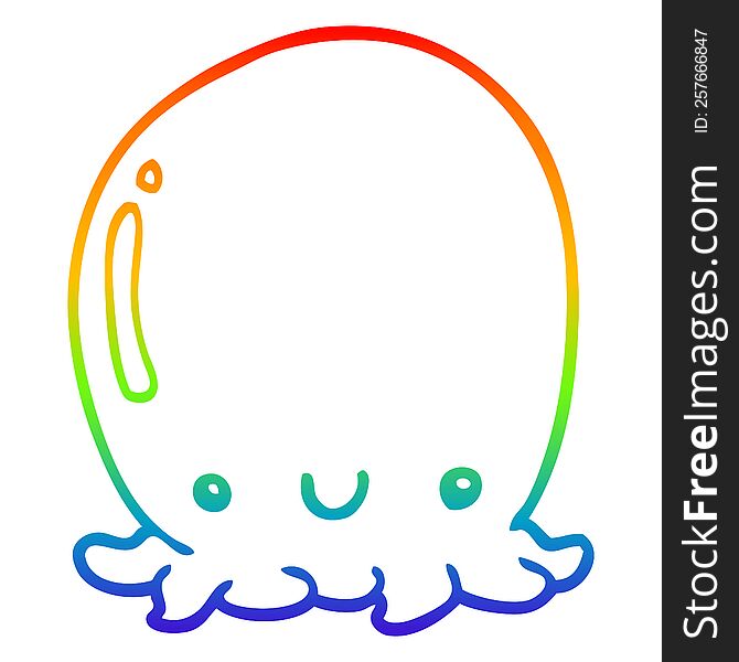 Rainbow Gradient Line Drawing Cute Cartoon Octopus