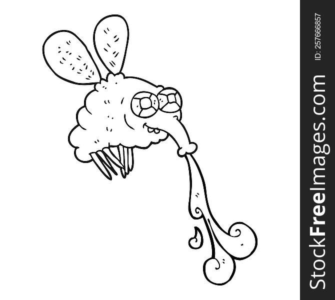 freehand drawn black and white cartoon gross fly