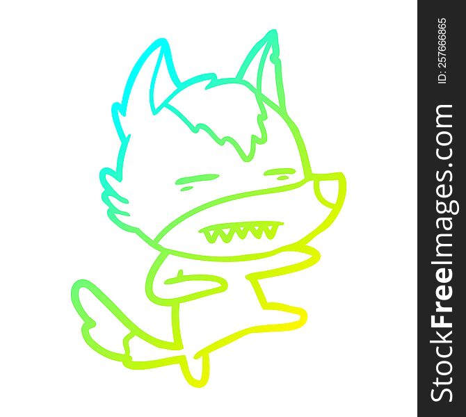 Cold Gradient Line Drawing Cartoon Wolf Kicking