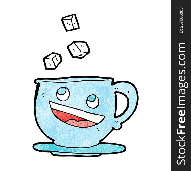 cartoon sugar lumps falling into tea cup. cartoon sugar lumps falling into tea cup