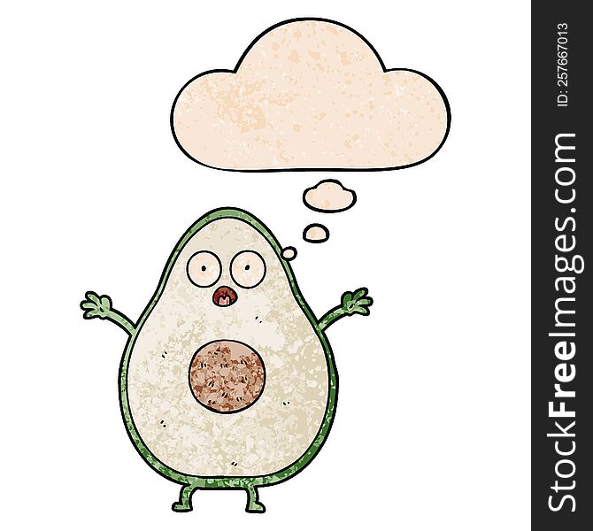 Cartoon Avocado And Thought Bubble In Grunge Texture Pattern Style