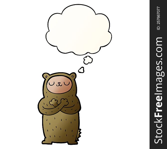 Cartoon Bear And Thought Bubble In Smooth Gradient Style