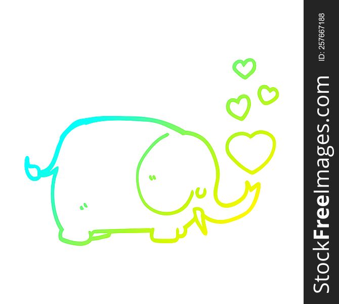 Cold Gradient Line Drawing Cute Cartoon Elephant With Love Hearts