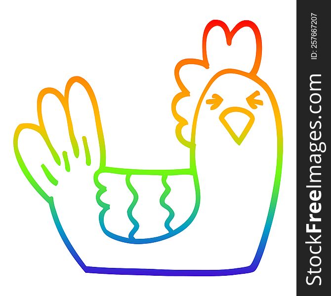Rainbow Gradient Line Drawing Cartoon Roosting Hen
