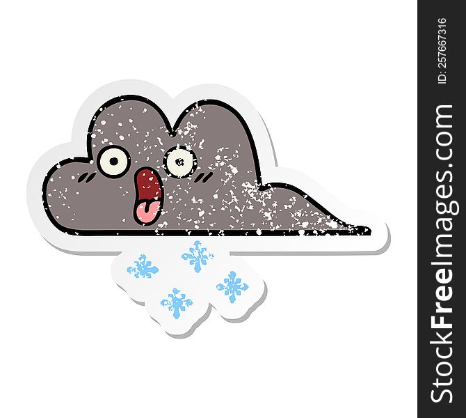 distressed sticker of a cute cartoon storm snow cloud