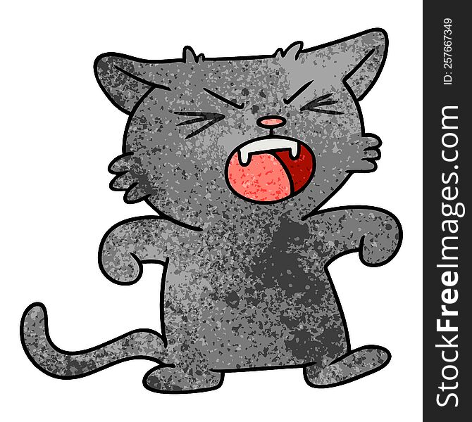 Textured Cartoon Doodle Of A Screeching Cat