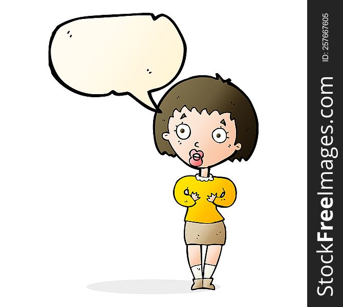 Cartoon Woman Making Who Me Gesture With Speech Bubble