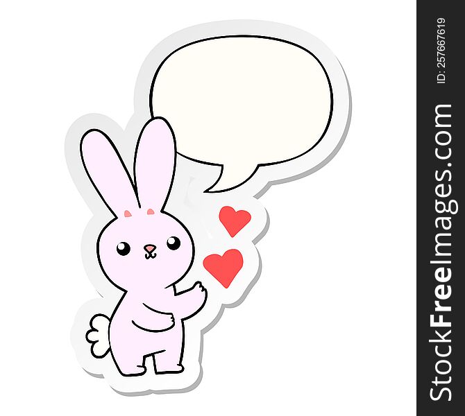 Cute Cartoon Rabbit And Love Hearts And Speech Bubble Sticker