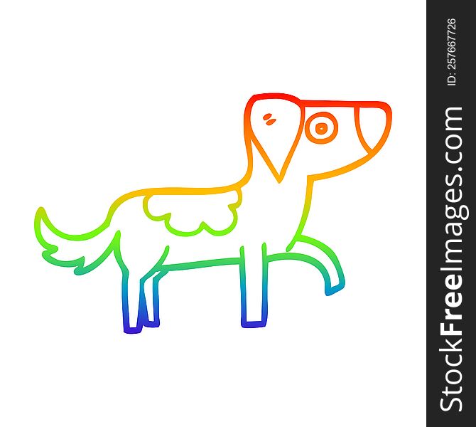 rainbow gradient line drawing of a cartoon happy dog