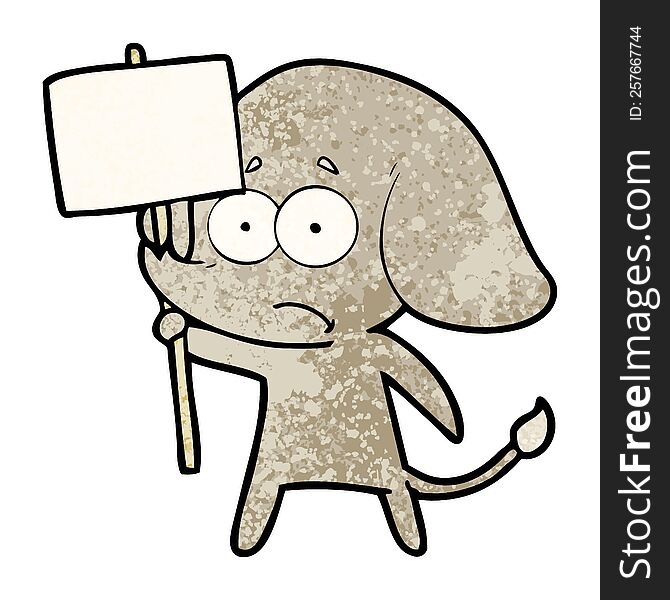 cartoon unsure elephant with protest sign. cartoon unsure elephant with protest sign