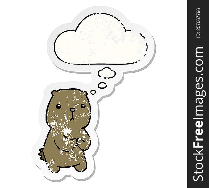 Cartoon Worried Bear And Thought Bubble As A Distressed Worn Sticker